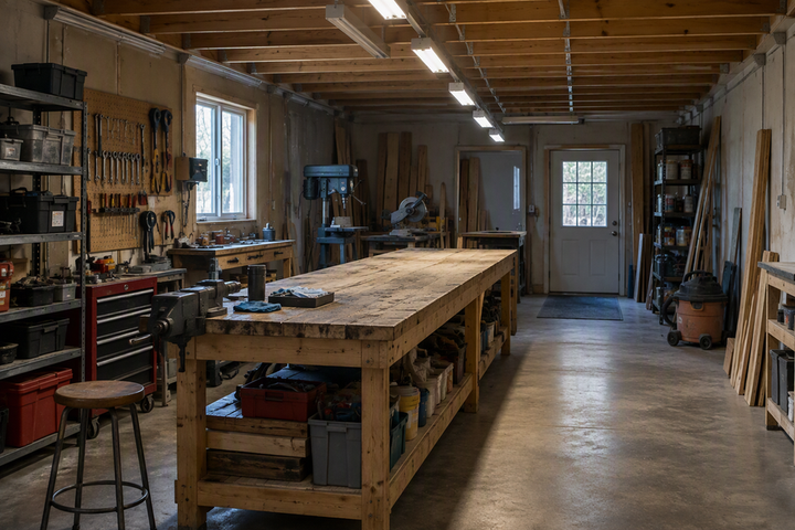Lighting a Long Workshop With a Crosswise Bench: Decide Where Fixture Rows Should Break
