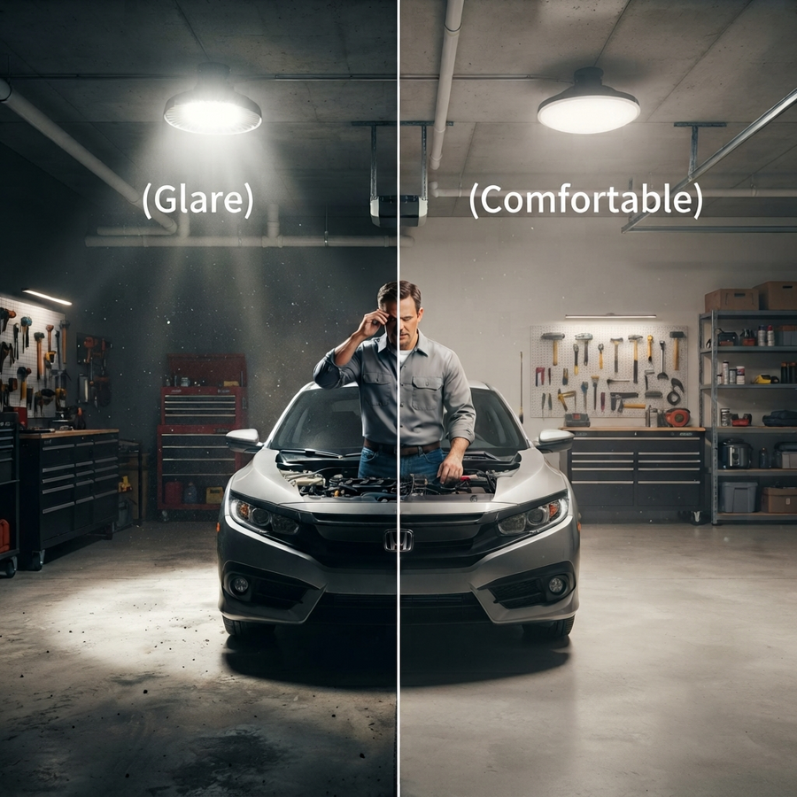 Reducing Glare from High Bay Lights in Home Garages