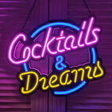 Personalized neon bar sign with cocktail-themed design.