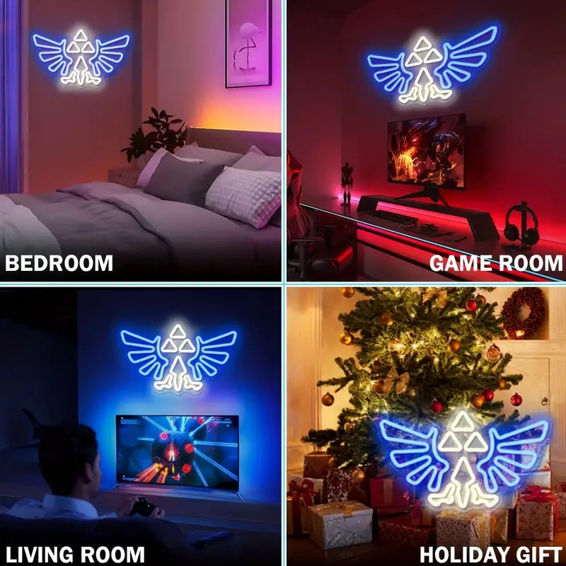 Wings LED Neon Sign Light - Zelda Logo in Different Rooms