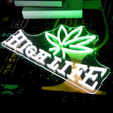 High Life neon sign with leaf