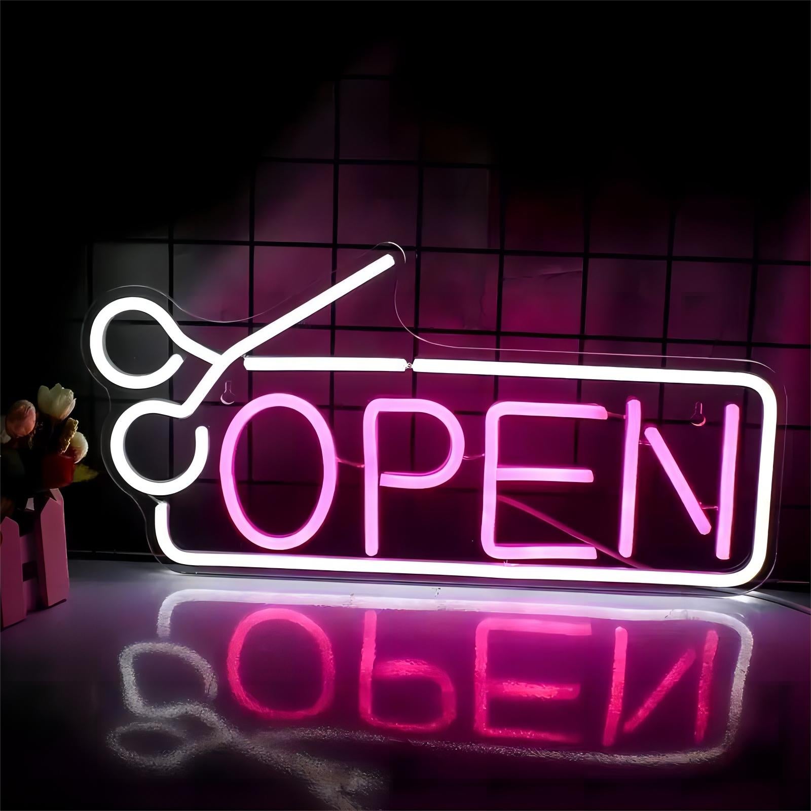 Open Sign with Scissors | Pink Neon Light – Hyperlite
