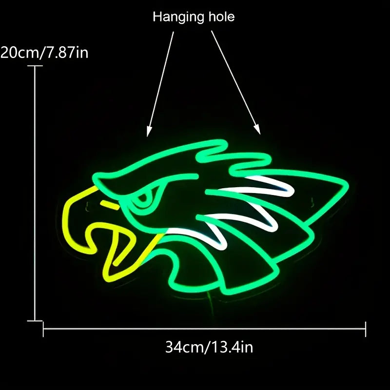 Green neon eagle head sign, 34cm/13.4in