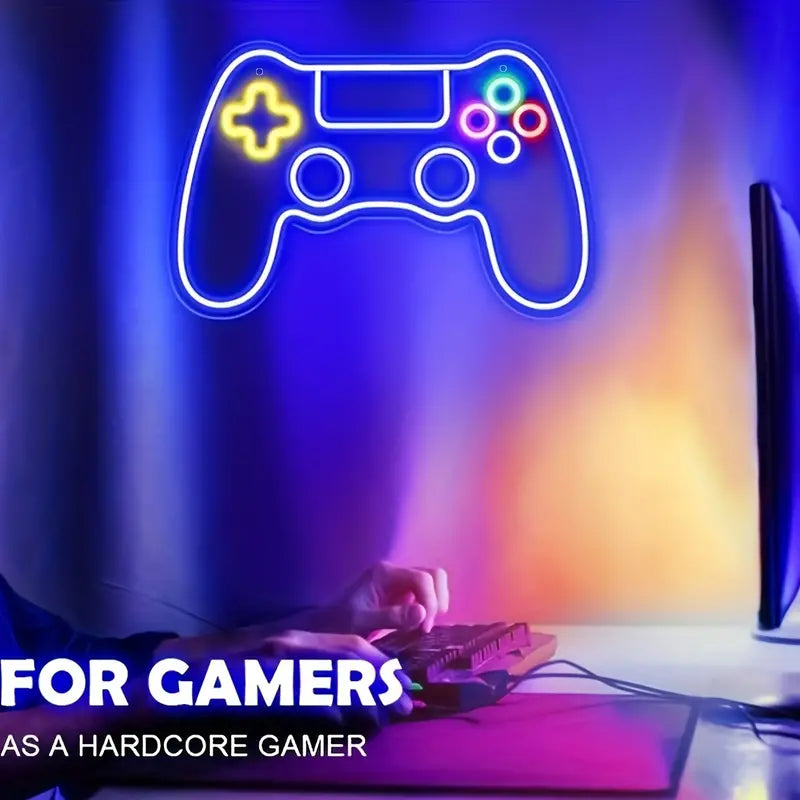 Neon game controller sign, for gamers, hardcore gamer
