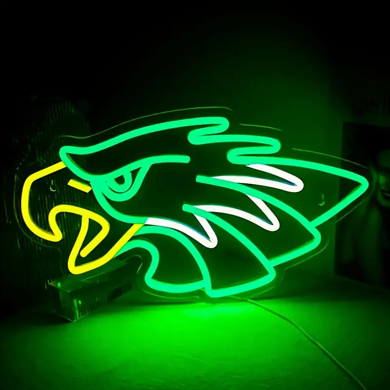 Green neon eagle head sign for home decor
