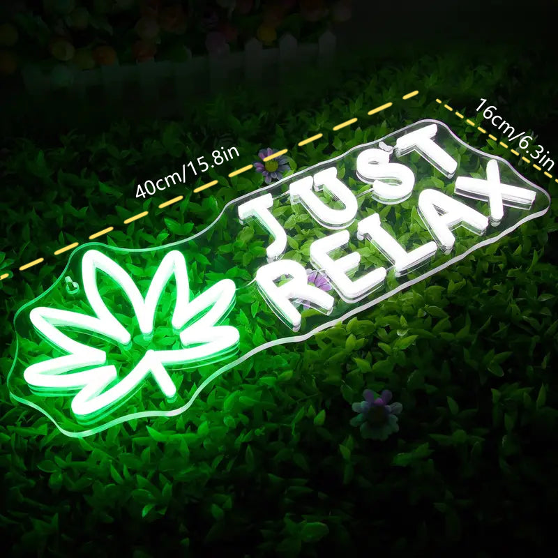 Just Relax Neon Sign with Leaf dimensions