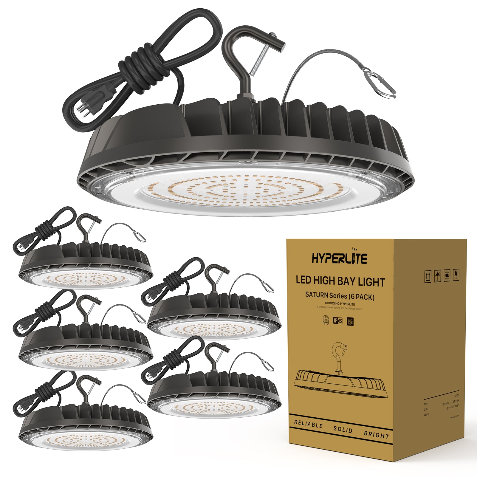 Luz de bahía alta Hyperlite - Serie Saturn - 100W/150W/200W, 5000K, 120V SOLAMENTE 