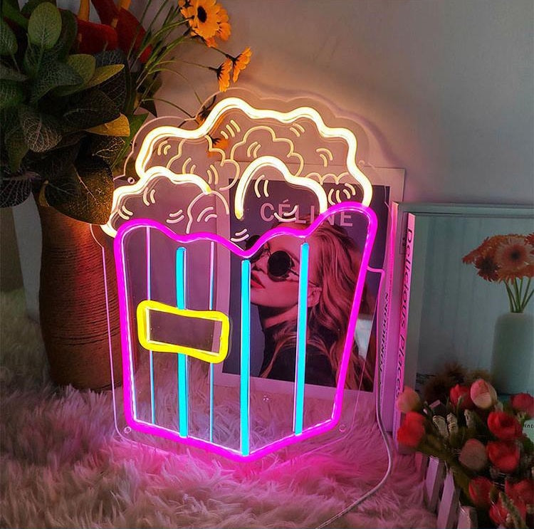 Popcorn Neon Sign | Pink & Yellow LED | Fun Decor – Hyperlite