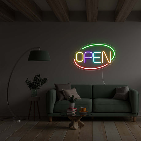 rainbow color open neon sign lights
