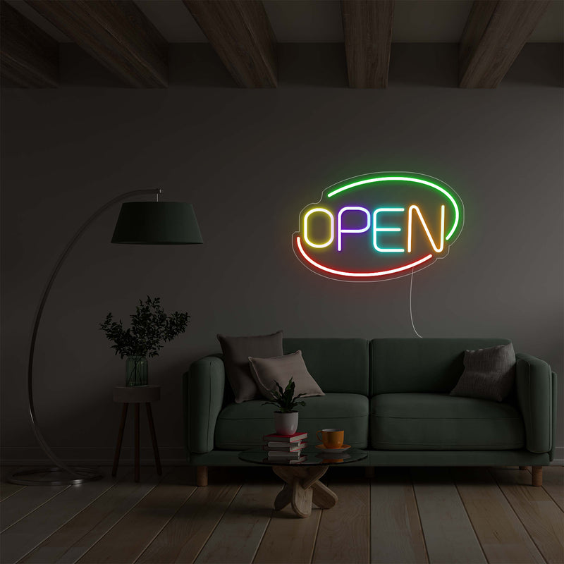 Open LED Neon Sign in Modern Interior