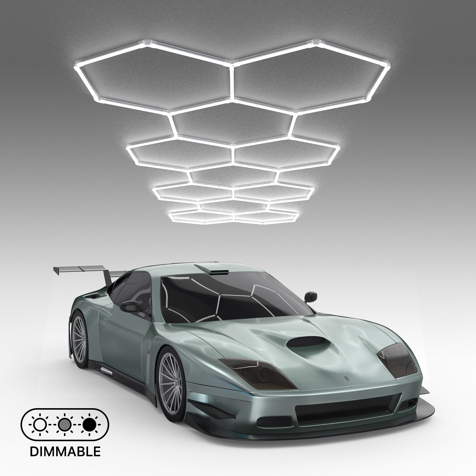 Dimmable Hexagon Garage Lights 11 Grids with Sports Car