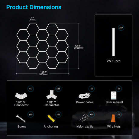 Hyperlite Hexagon Garage Lights Gen 2 - 17 Grid (11.6 x 10.0 ft)