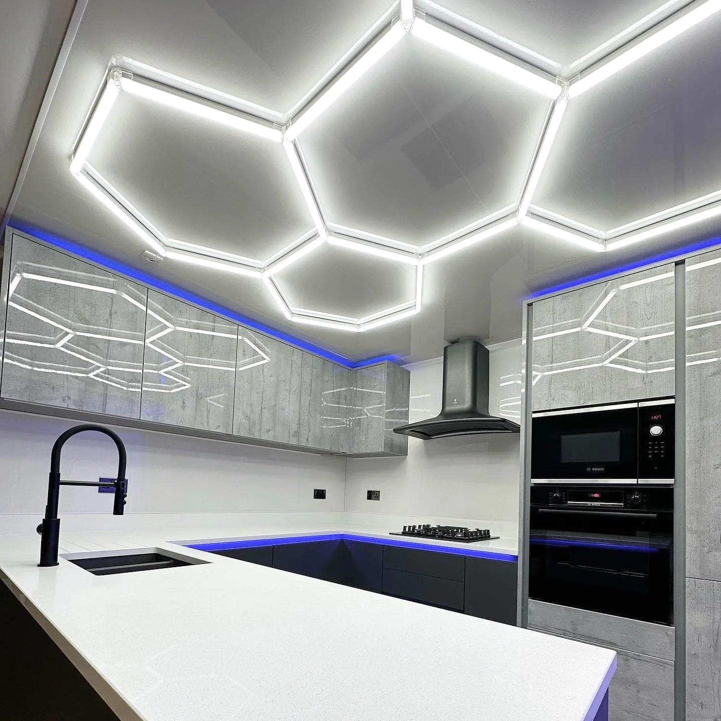 Hyperlite Hexagon lights in modern kitchen
