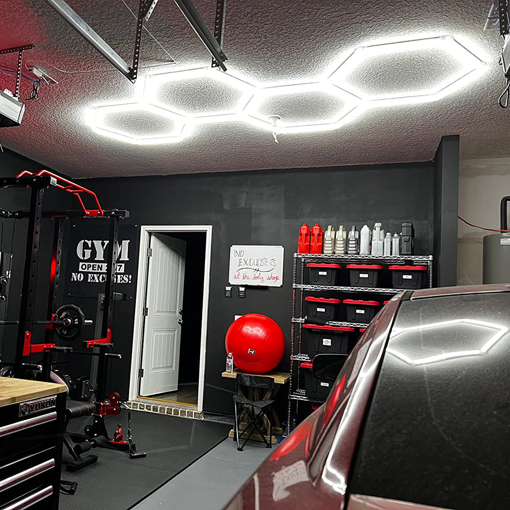 Hyperlite Hexagon Garage Lights Gen 2 in home gym