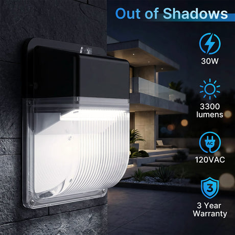 LED Mini Wall Pack Light with Photocell, Bronze, 3600 lumens, 5000K, AC 120V