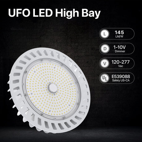 UFO LED High Bay Light with 145 LM/W, dimmable, UL certified