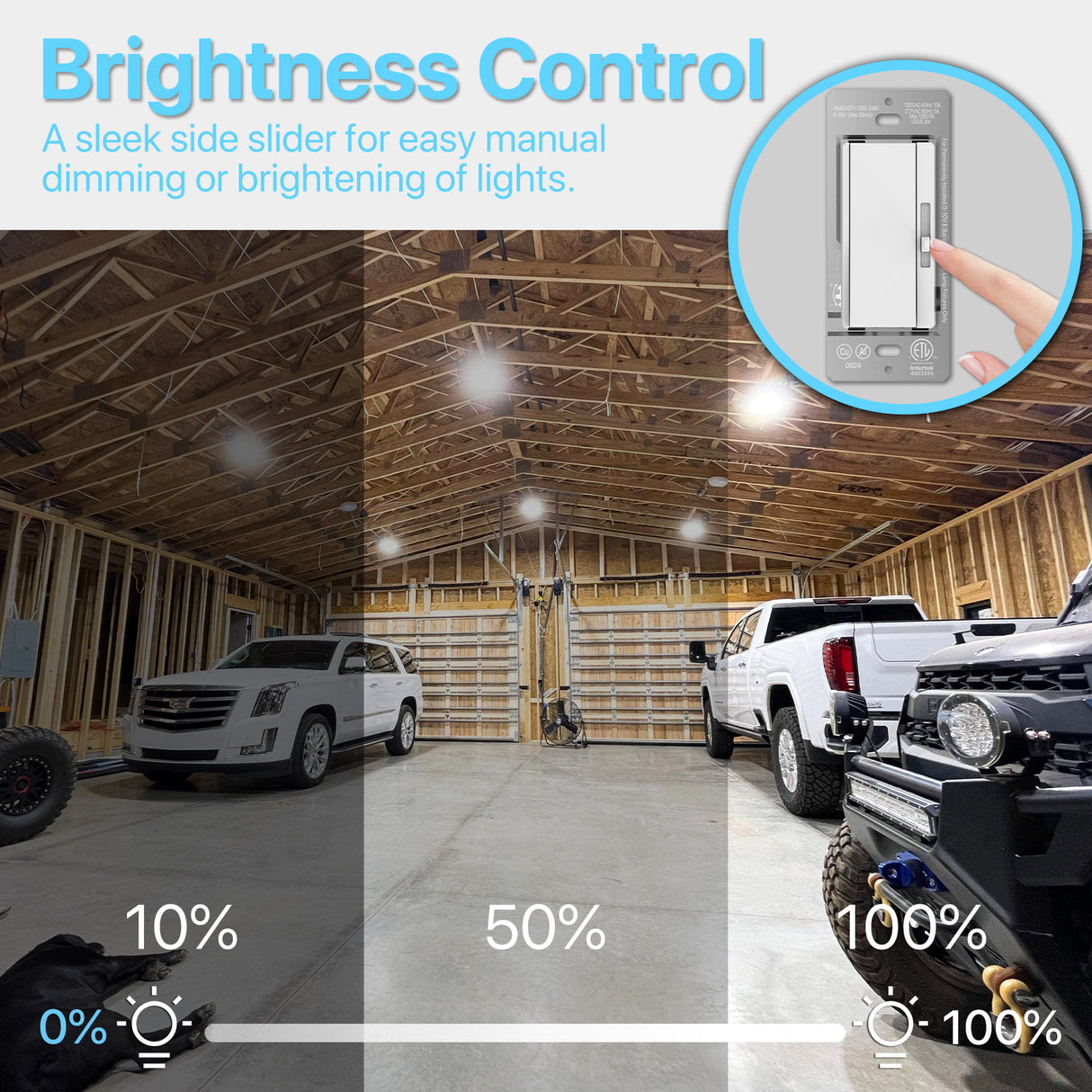 brightness control feature for dimmer: a sleek side slider for easy manual dimming or brightening of lights
