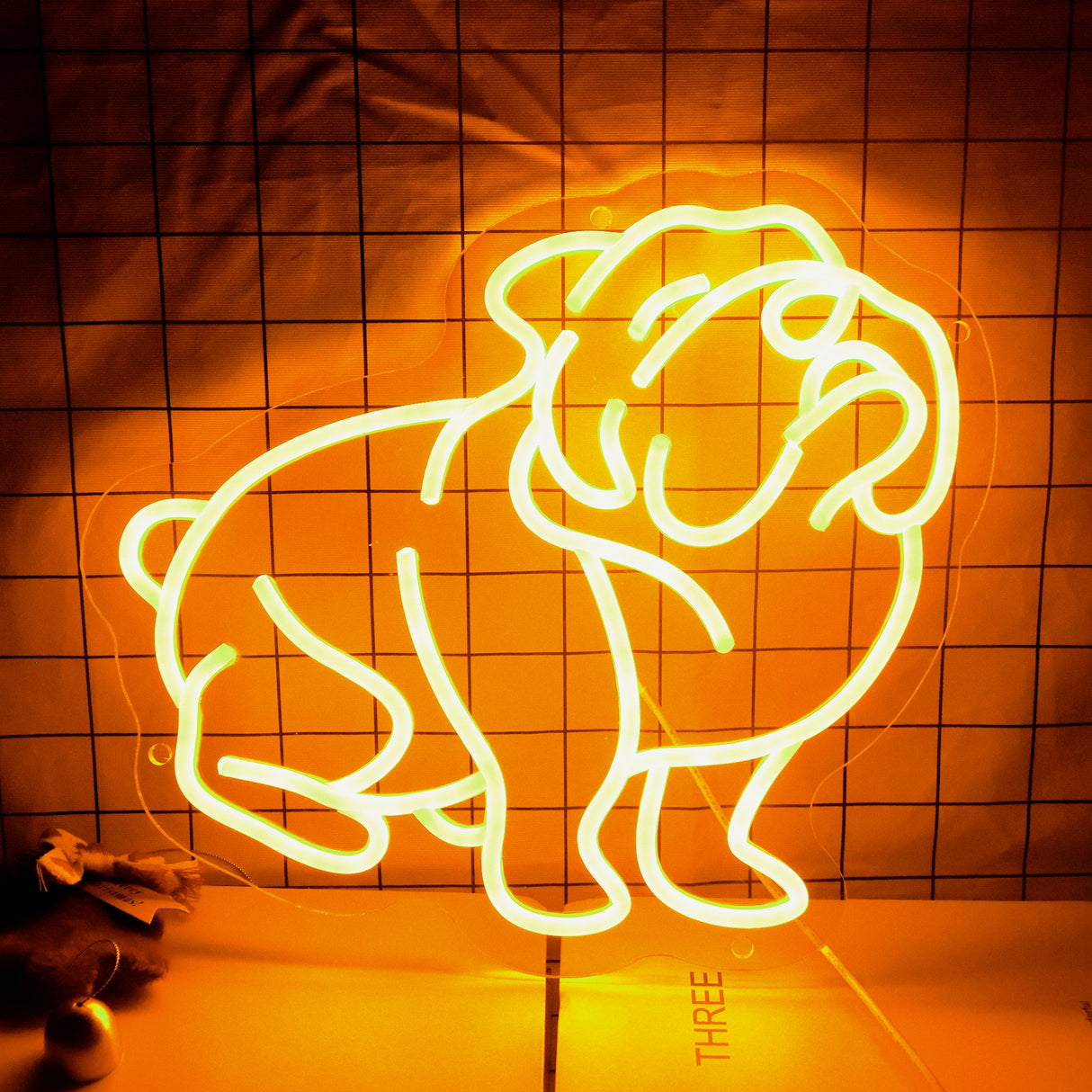 Bulldog LED neon sign light glowing with vibrant colors, perfect for pet lovers' wall decor.