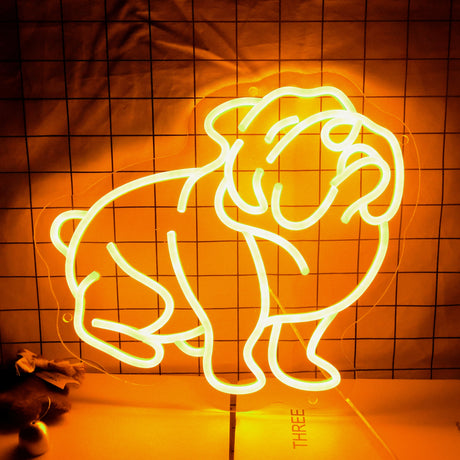 Bulldog LED neon sign light glowing with vibrant colors, perfect for pet lovers' wall decor.