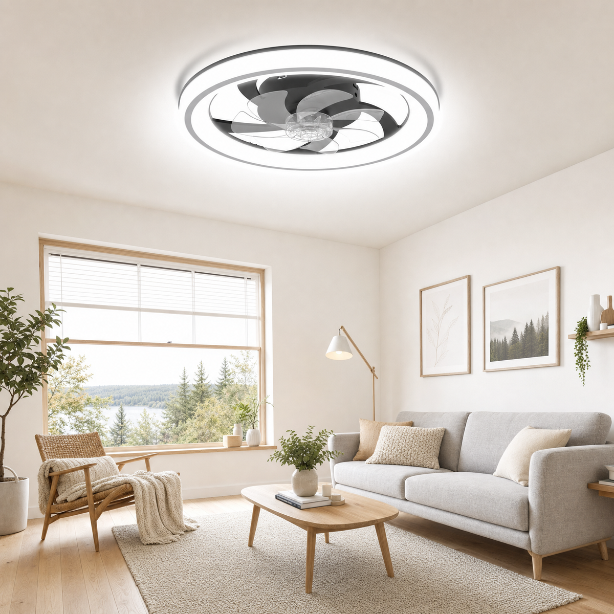 20" Smart LED Ceiling Fan – App/Remote, 6 Speeds, 3 CCT, Dimmable, Night Mode & Timer, Flush Mount