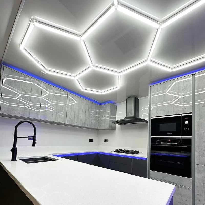 Modern kitchen with Hyperlite hexagon LED lights