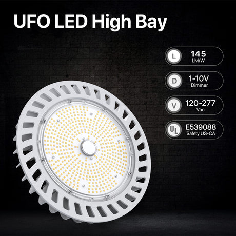 UFO LED High Bay Light with 145 LM/W, dimmable, UL certified