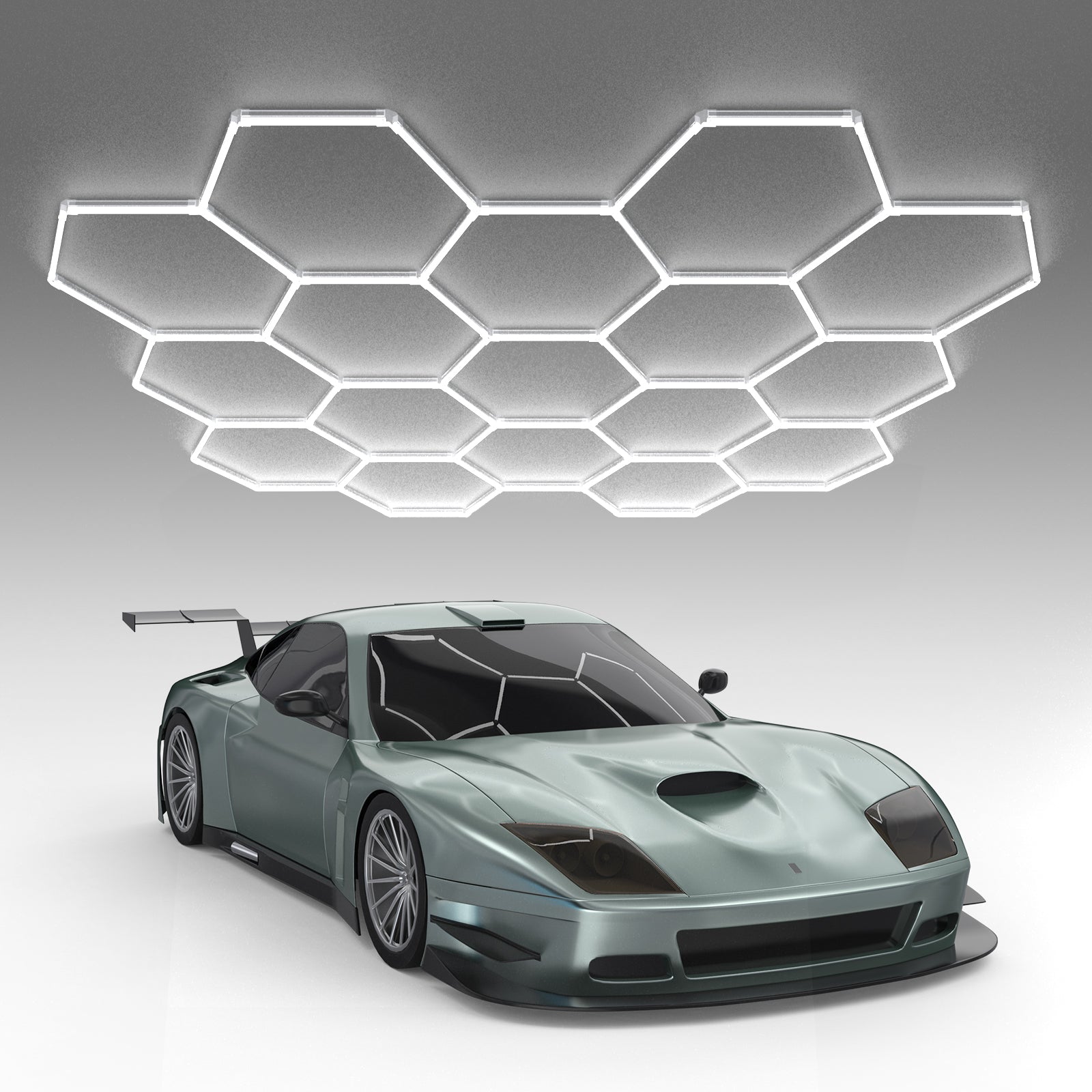 Hexagon Garage Lights 17Grids with a car