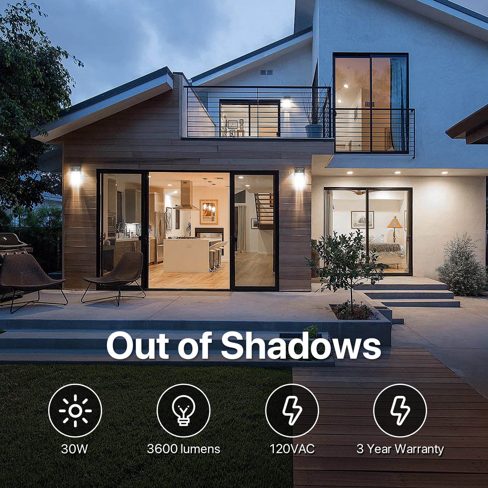 Hyperlite LED Wall Pack Light illuminating a modern home