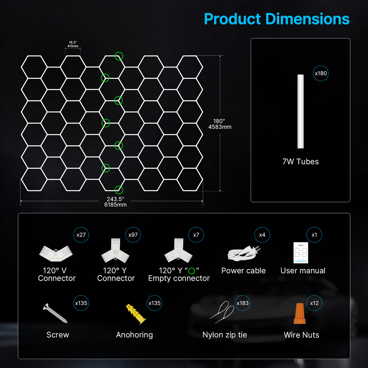 Hexagon Garage Lights Gen 2 - 50 Grid (20.3 x 15.0 ft)