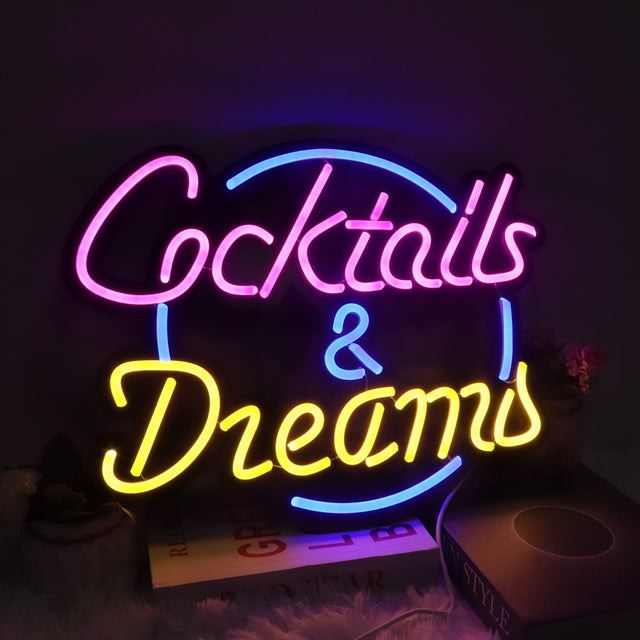 Custom "Cocktail & Dreams" neon sign for home bar décor