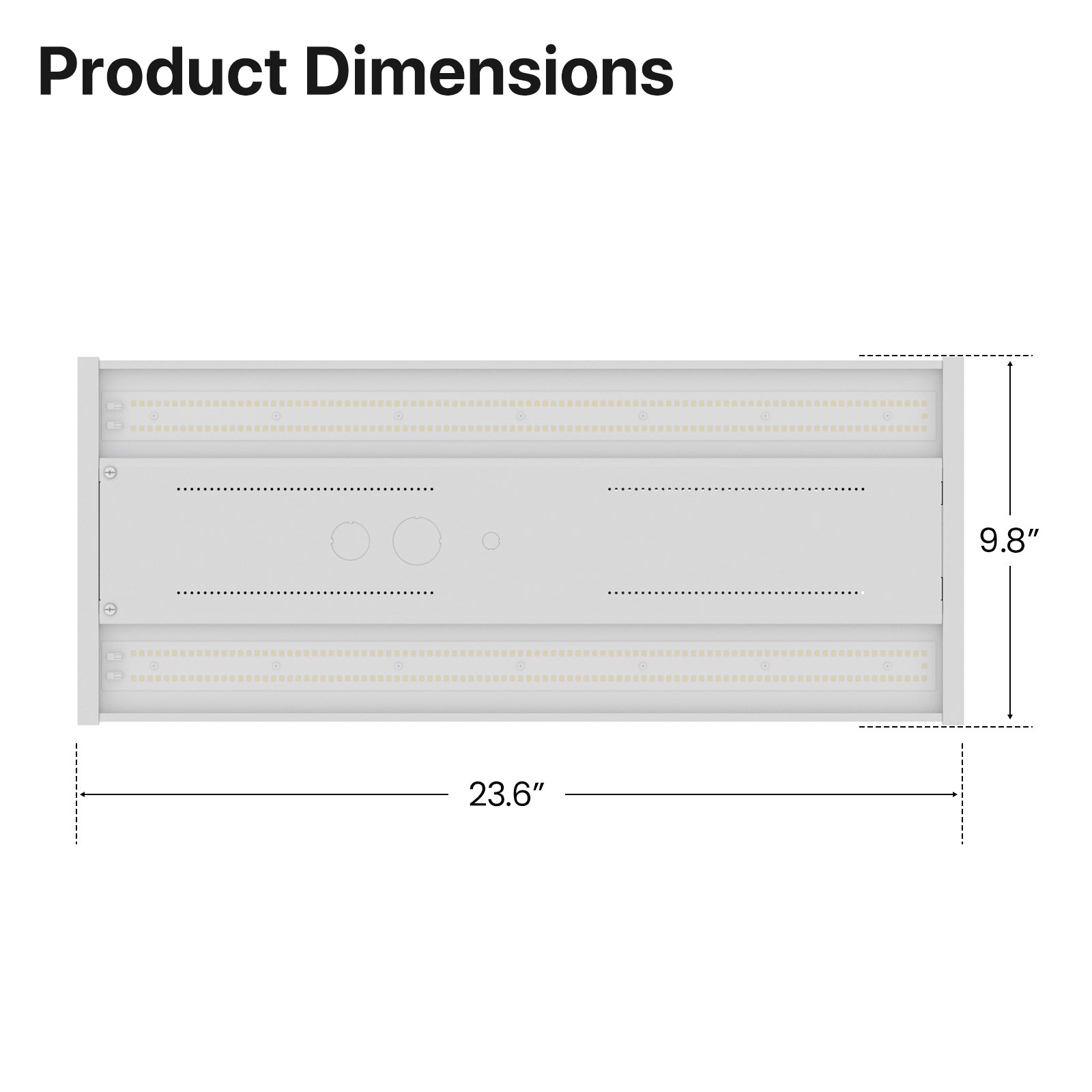 Linear High Bay LED Light Dimensions: 23.6" x 9.8"