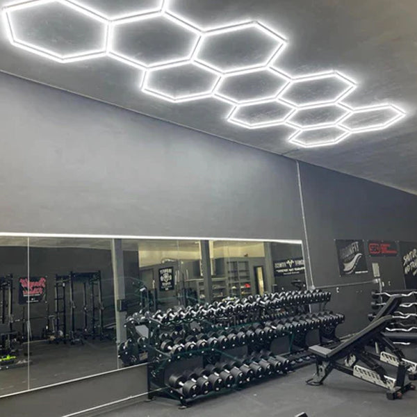 Hexagon garage lights 11 Grids in a gym setting