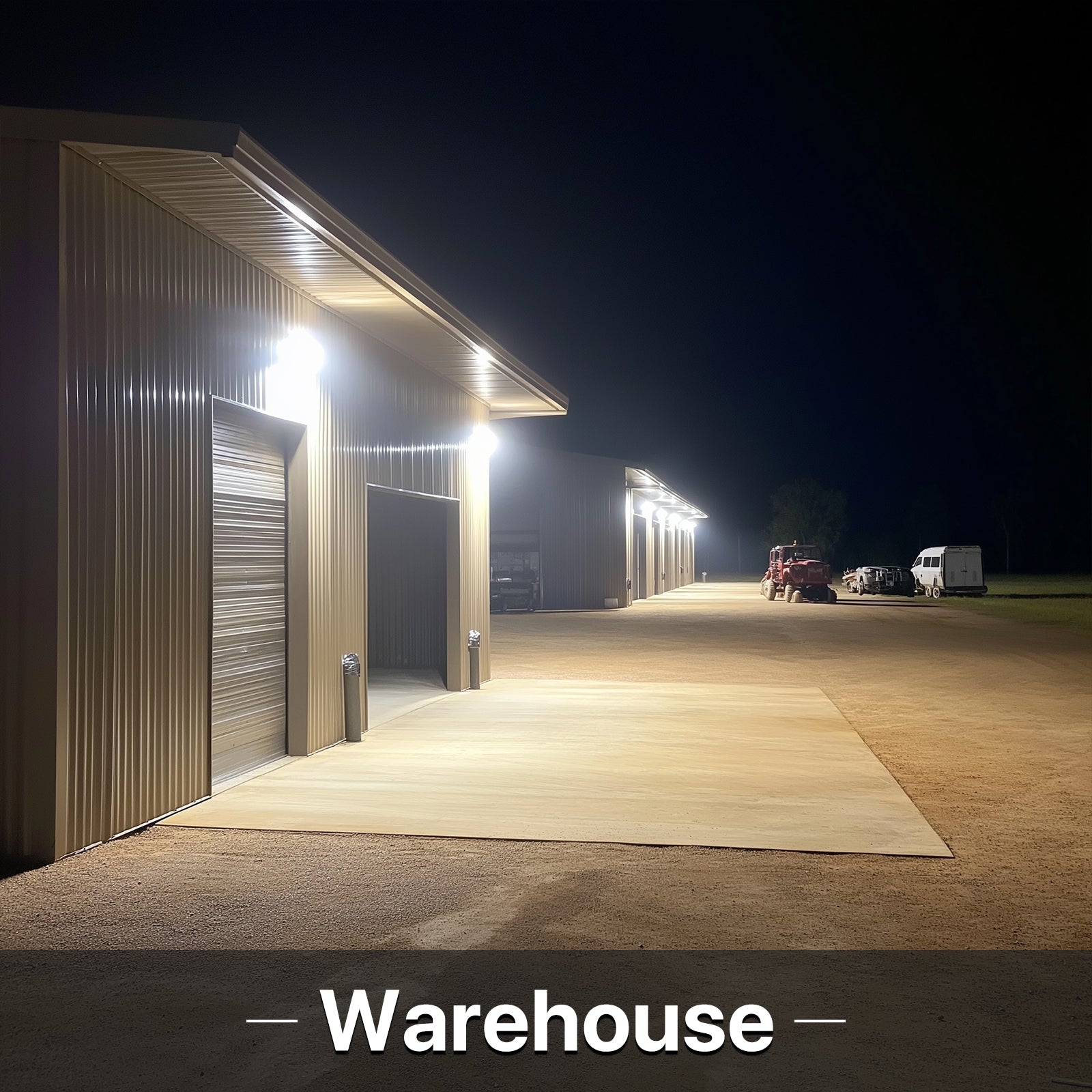 Warehouse illuminated by Hyperlite LED flood lights