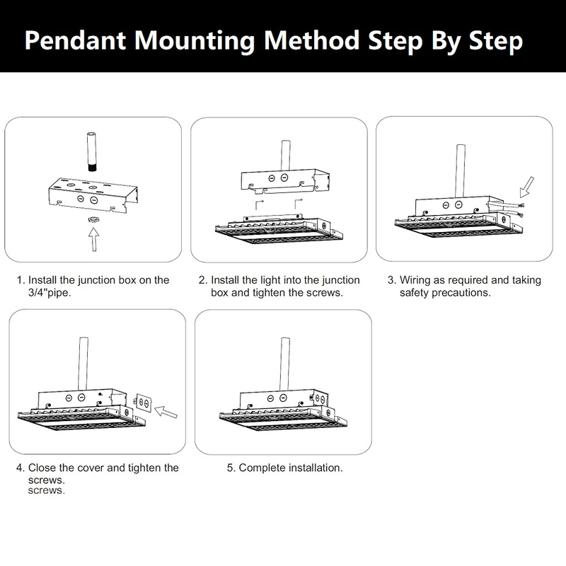 LHBC series LED Linear High Bay Light Pendant Mounting Guide