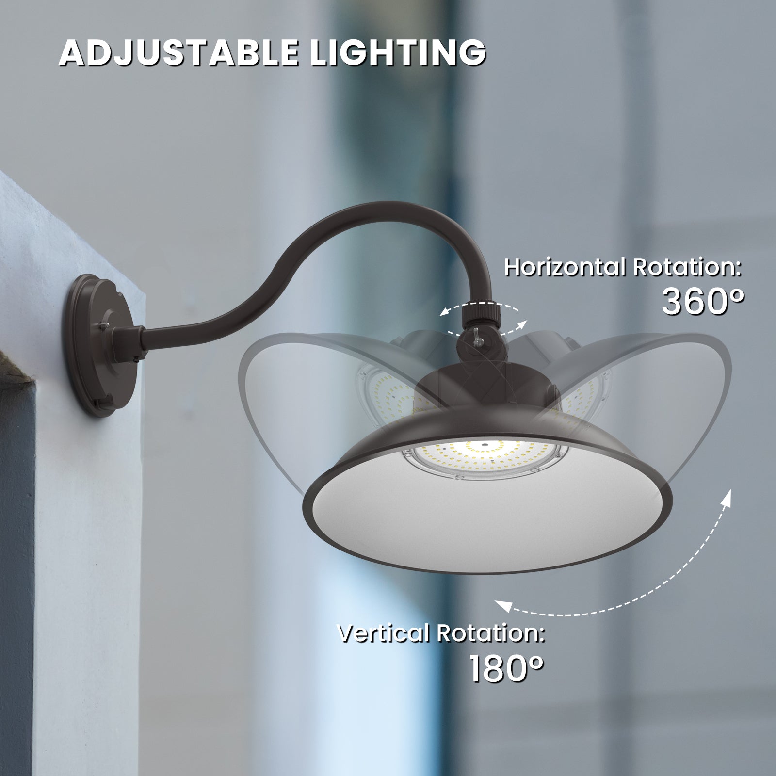 Adjustable Bronze Gooseneck Barn Light, 360° Horizontal, 180° Vertical Rotation
