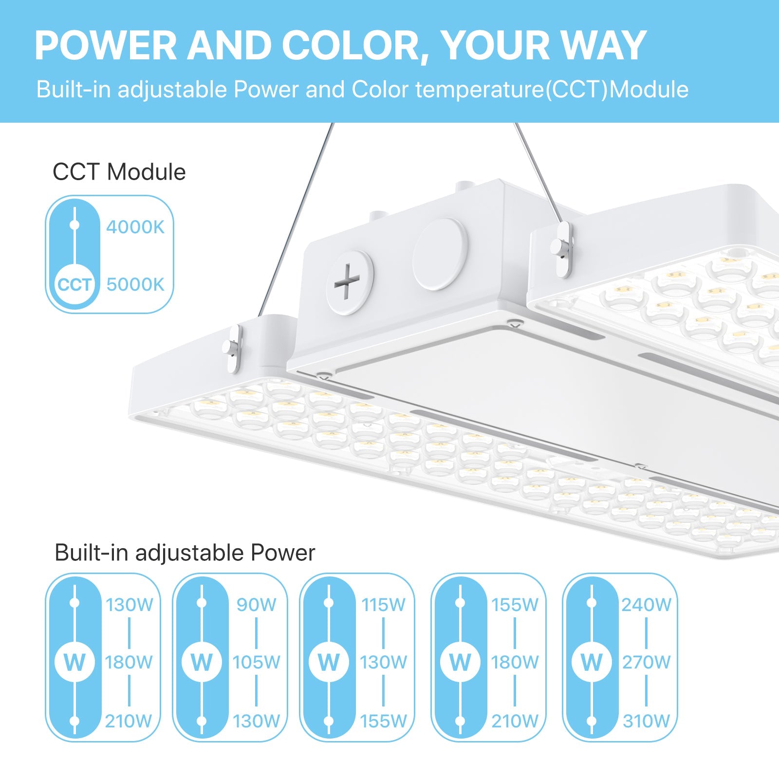 Adjustable LED High Bay Light - Power & Color Options