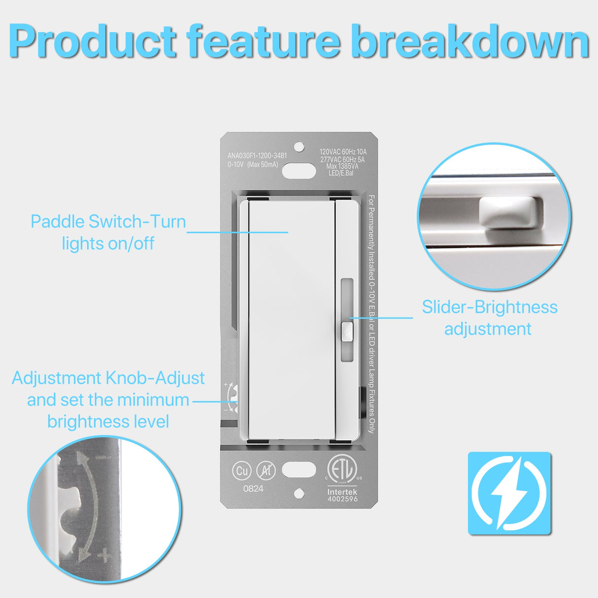 product fearture breakdown for dimmer