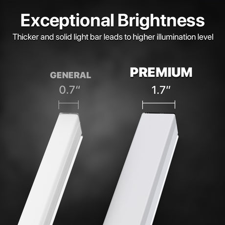 The premium led garage lighting is built  with 1.7 inch wide light bars.