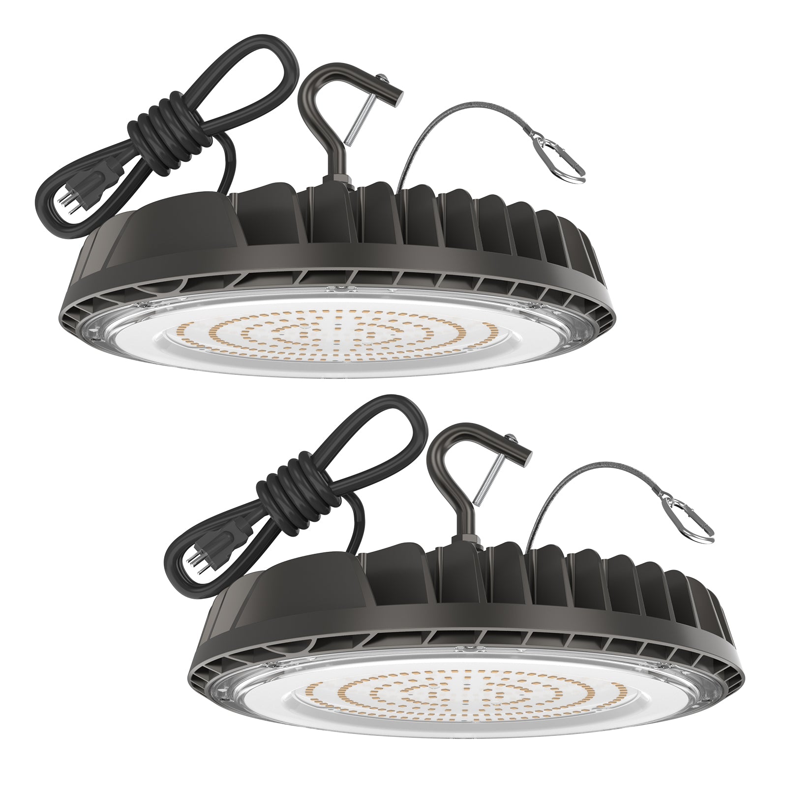 2 pack Hyperlite Saturn Series LED High Bay Lights with power cord and hook