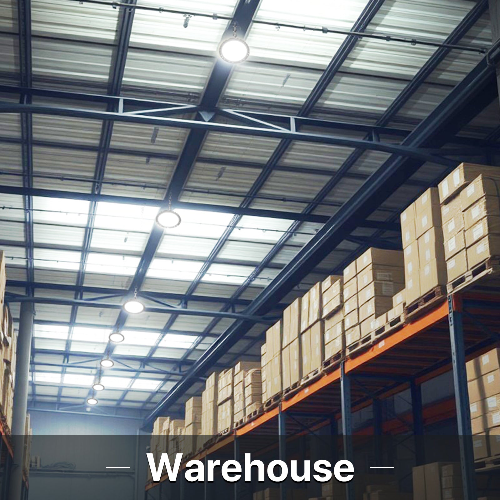 Warehouse interior with Hyperlite high bay lights installed.