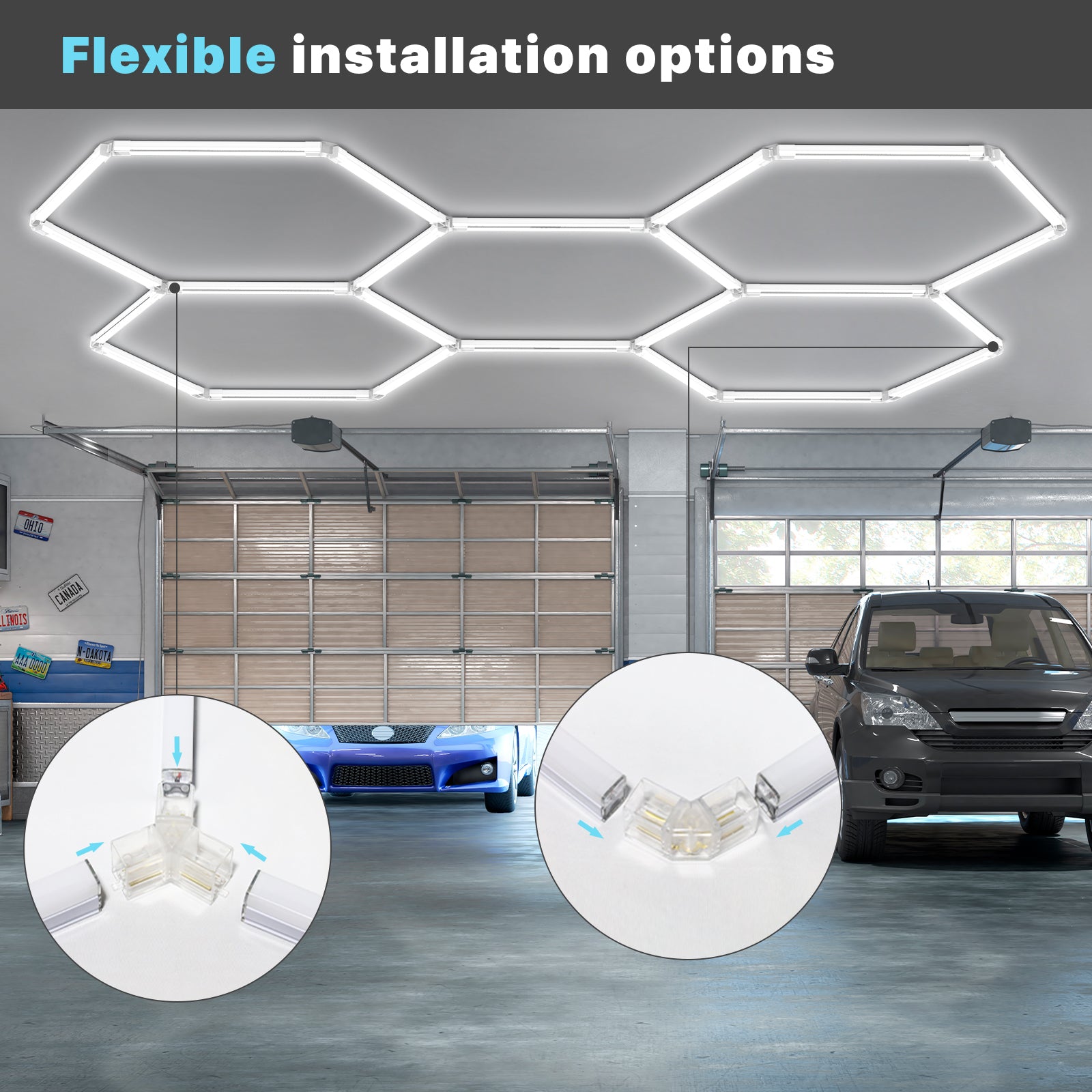 Car Detailing Led Garage Light , 14 Hexagonal Grid Systems Led