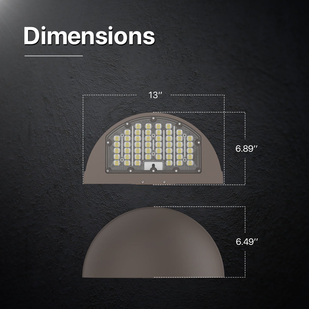 Dimensions of the round wall pack light.