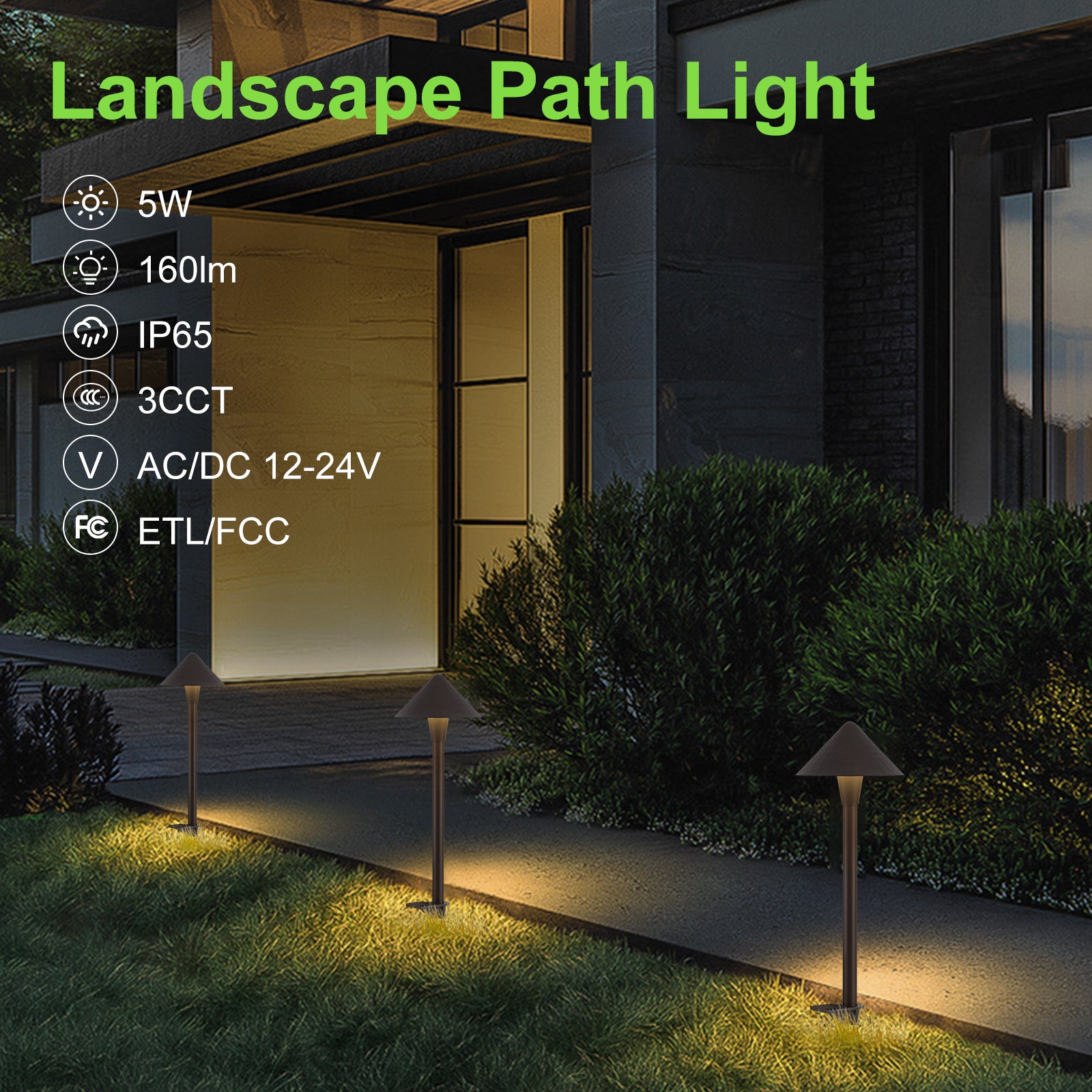 Pathway lights illuminating a walkway, 3 CCT options, 6 pack