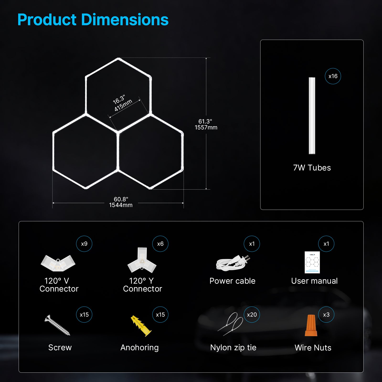 Hyperlite Hexagon Garage Lights Gen 2 - 3 Grid (5.1 x 5.0 ft)