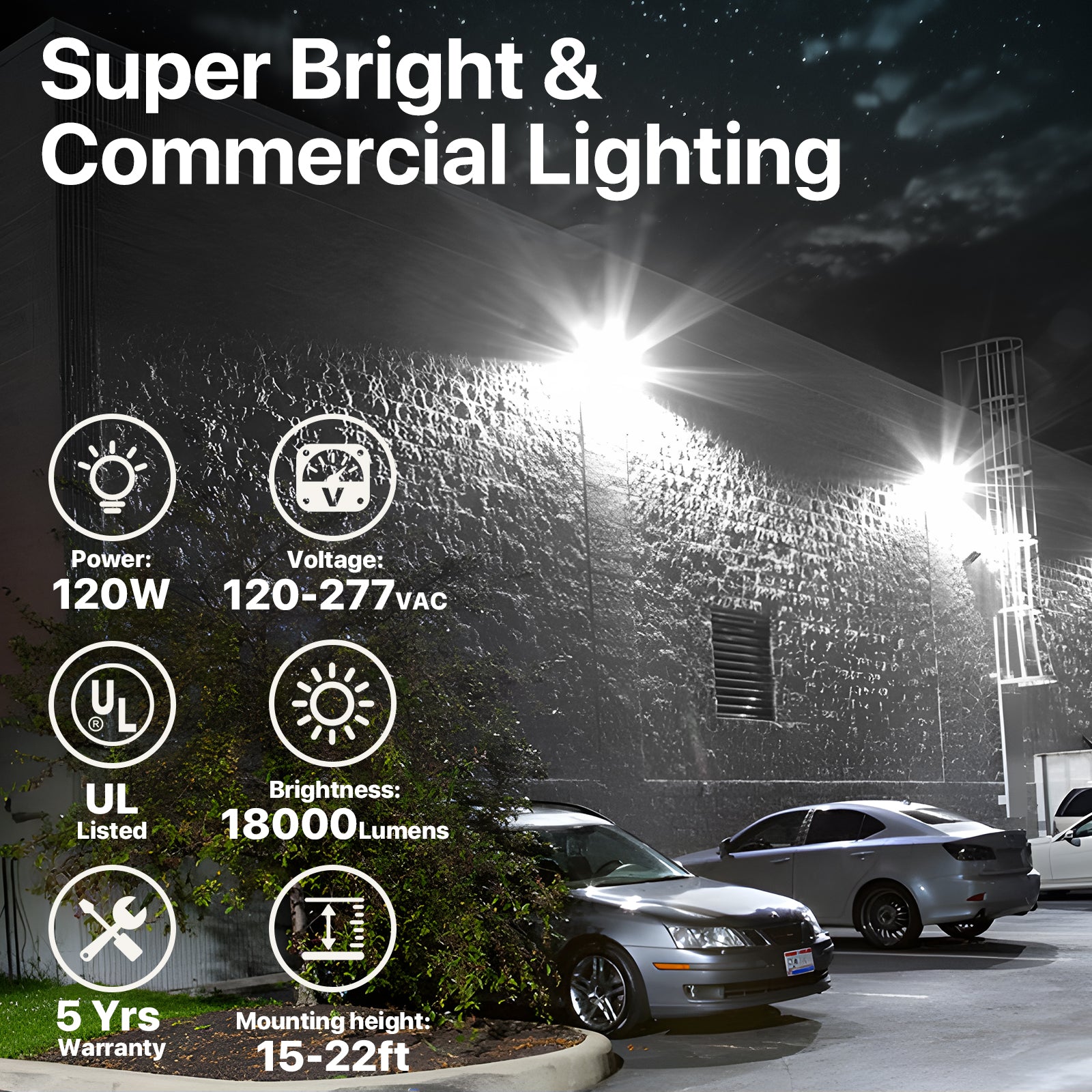 Hyperlite 120W LED Wall Pack Light, super bright commercial lighting