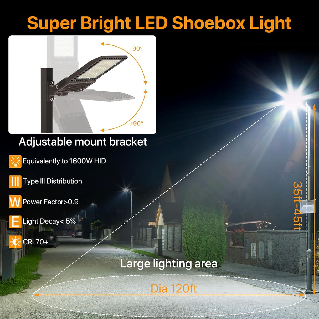 LED Parking Lot Light - Cobra Series, 60000lumens, 5000K, 100-277V, Dusk to Dawn, Commercial Lights for Stadium, Roadway