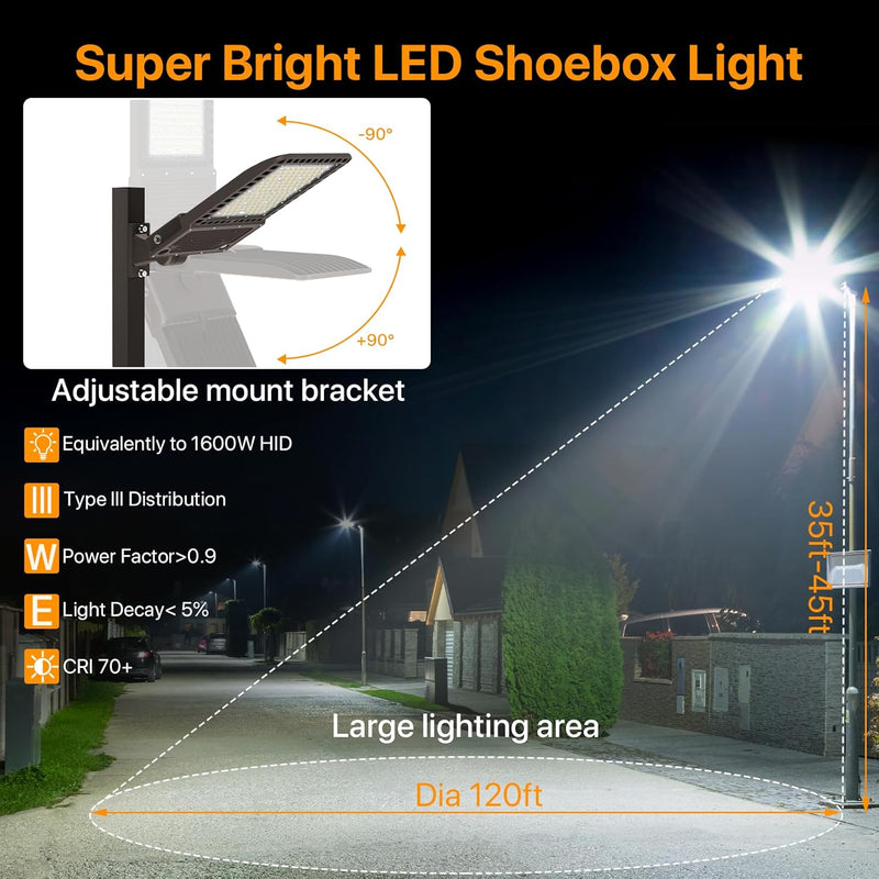 LED Parking Lot Light - Cobra Series, 60000lumens, 5000K, 100-277V, Dusk to Dawn, Commercial Lights for Stadium, Roadway