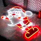 Custom UV-printed Santa Claus neon sign in bright LED lights.