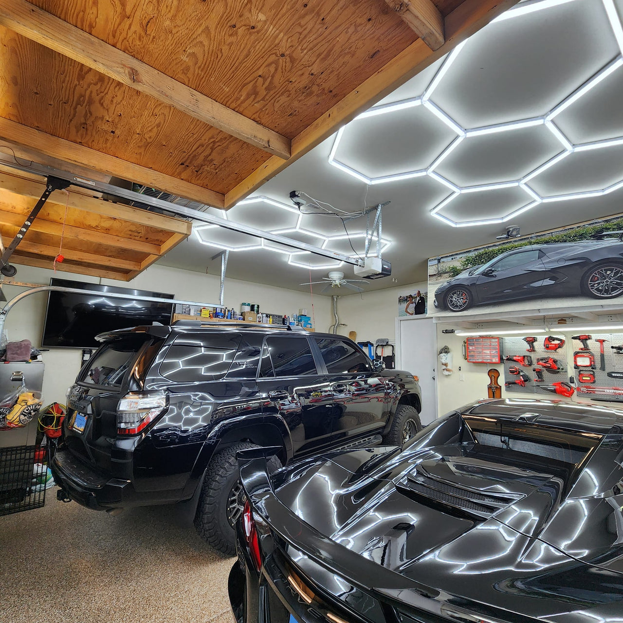 Customer feedback: hexagon lights light up the garage.