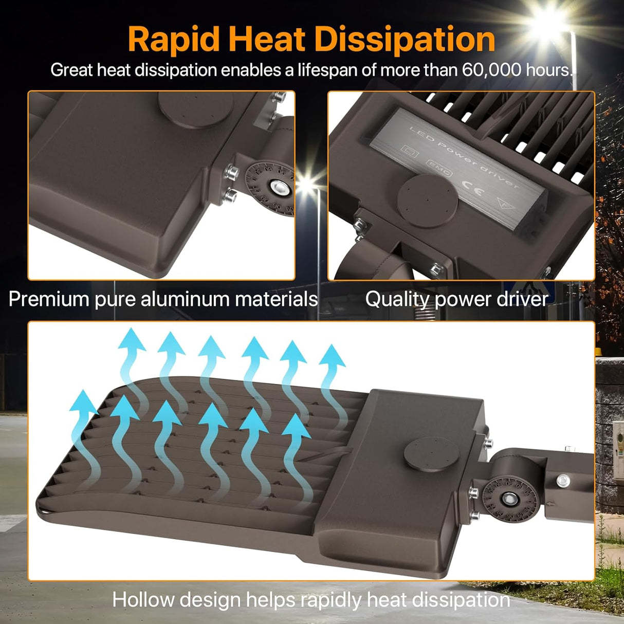 LED Parking Lot Light - Cobra Series, 60000lumens, 5000K, 100-277V, Dusk to Dawn, Commercial Lights for Stadium, Roadway